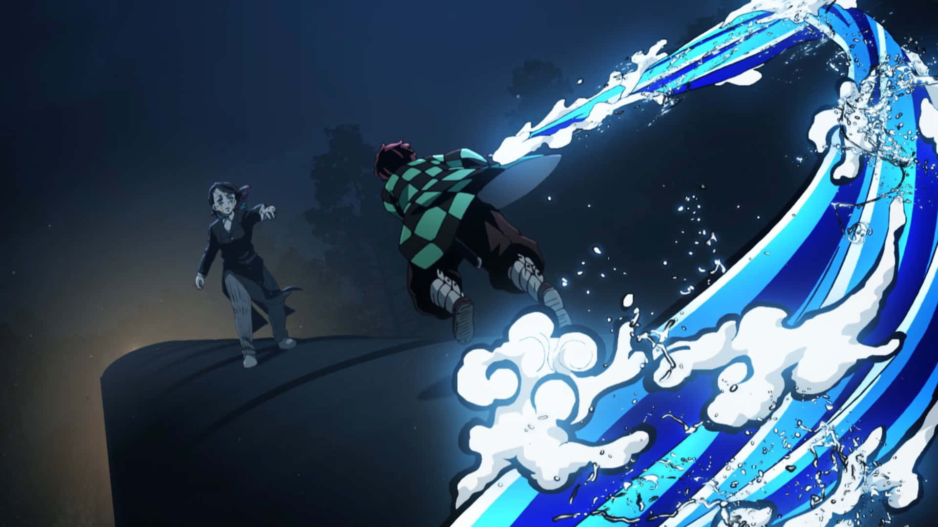 Nezuko Kamado, Mchungaji wa Mashetani, na Kaka yake Tanjiro Katika Maumivu Picha ya Ukuta
