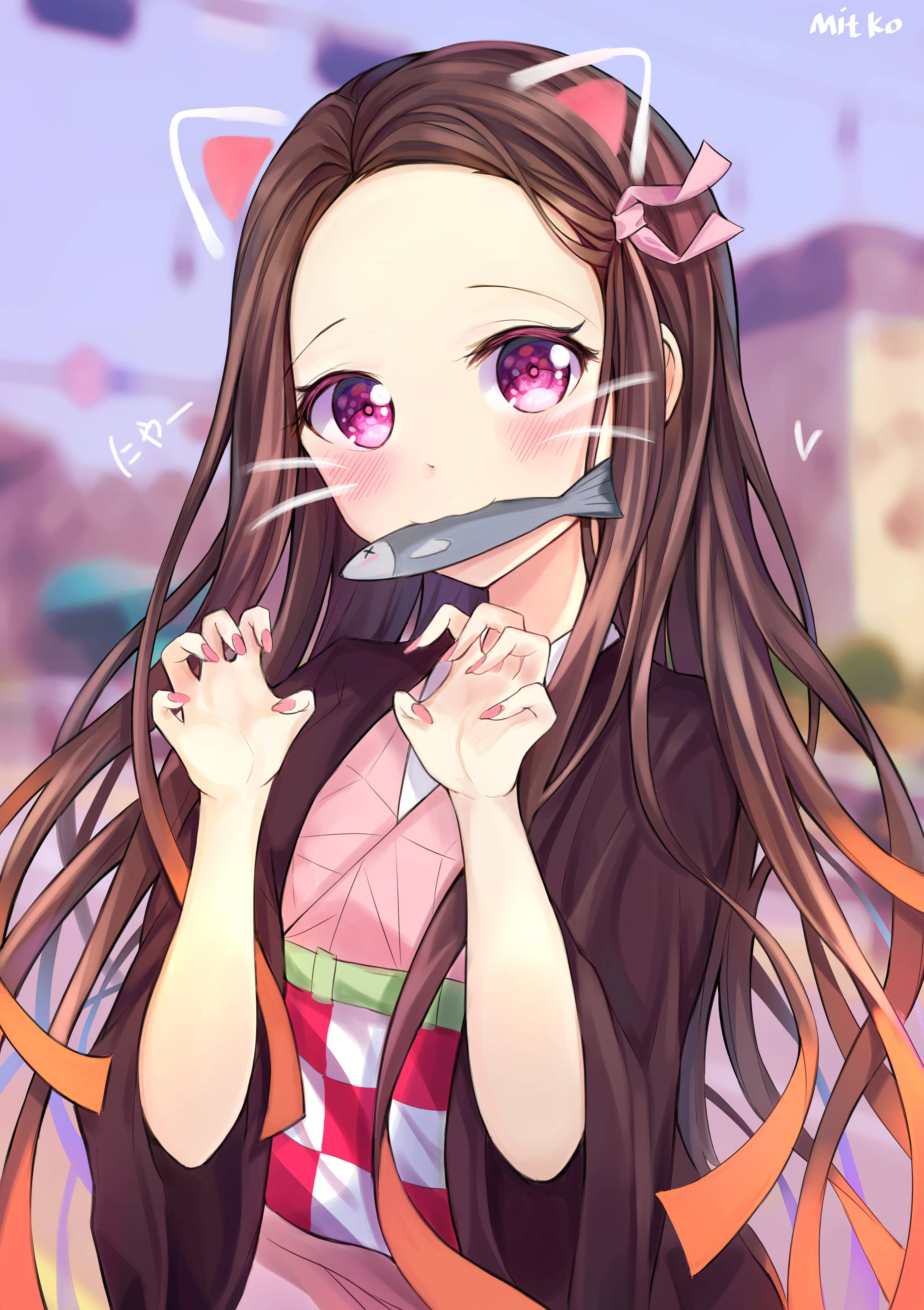 Nezuko Kamado Msichana Mzuri wa Anime iPhone Picha ya Ukuta