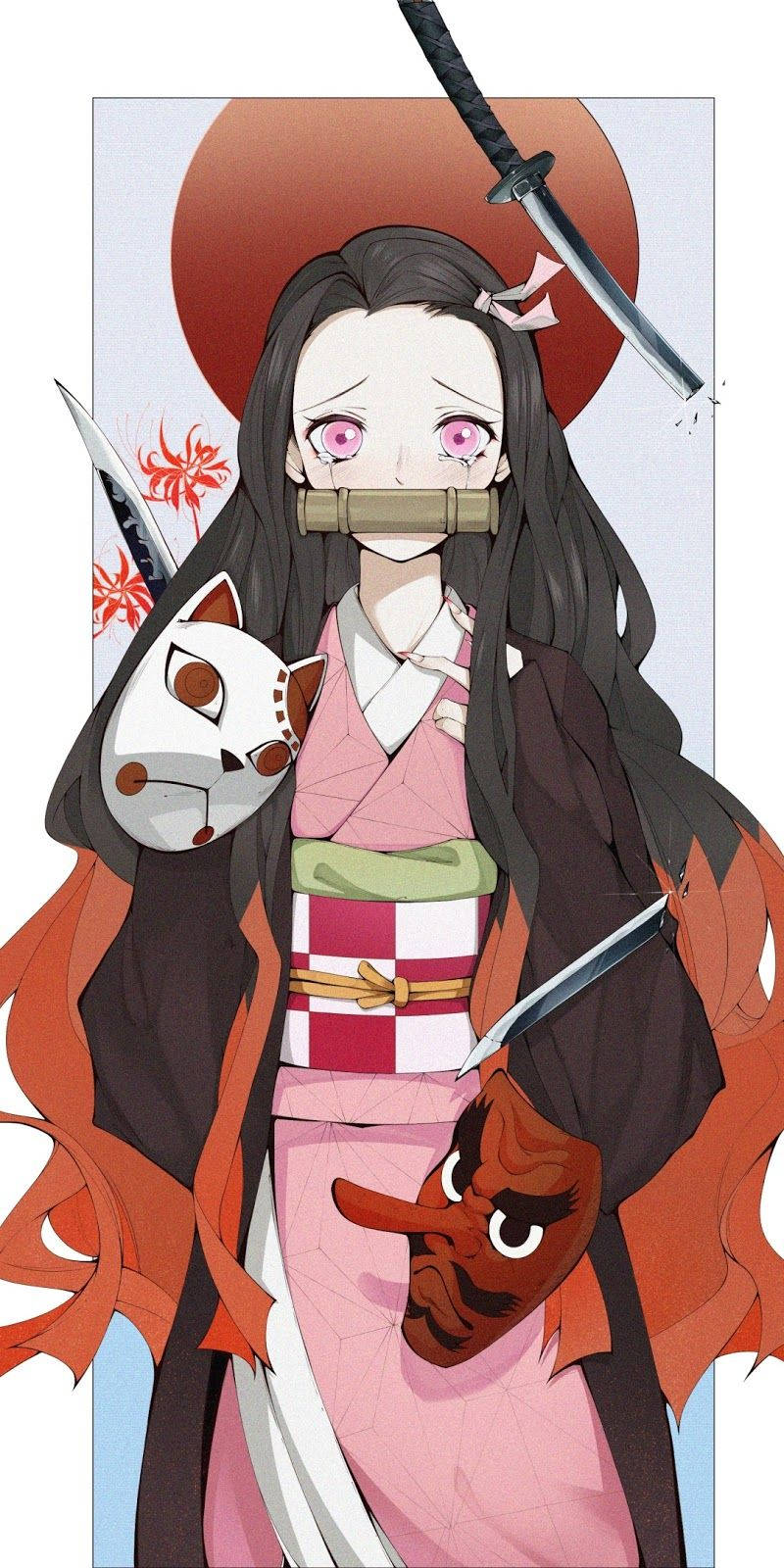 Nezuko Mwenye Kulia wa Demon Slayer Picha ya Ukuta