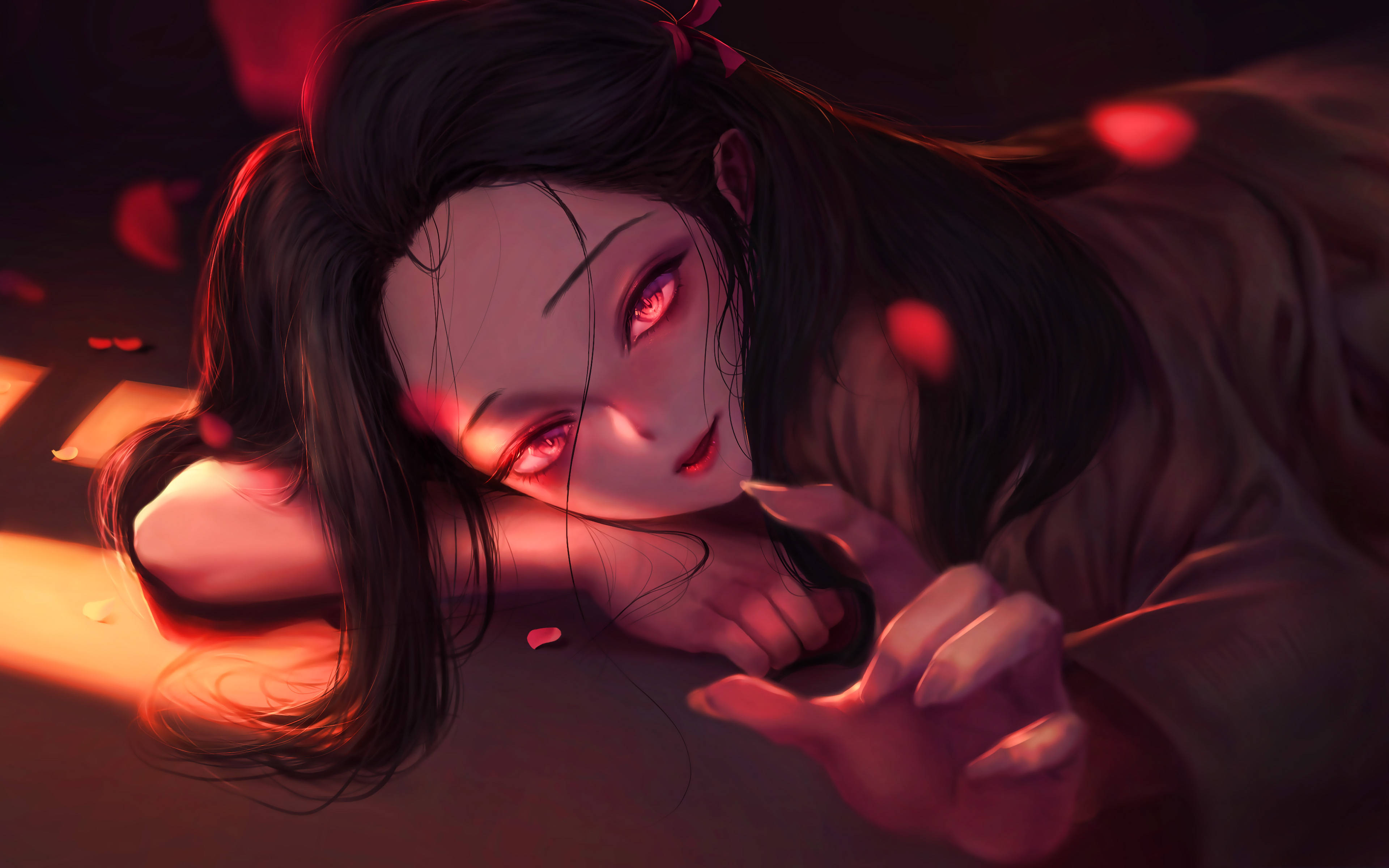 Nezuko Nyekundu 4K wa Demon Slayer Picha ya Ukuta