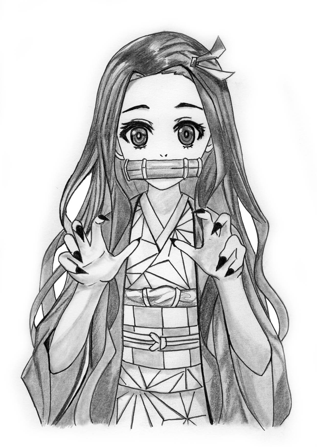 Nezuko ya Demon Slayer Iliyochorwa na Penseli Picha ya Ukuta