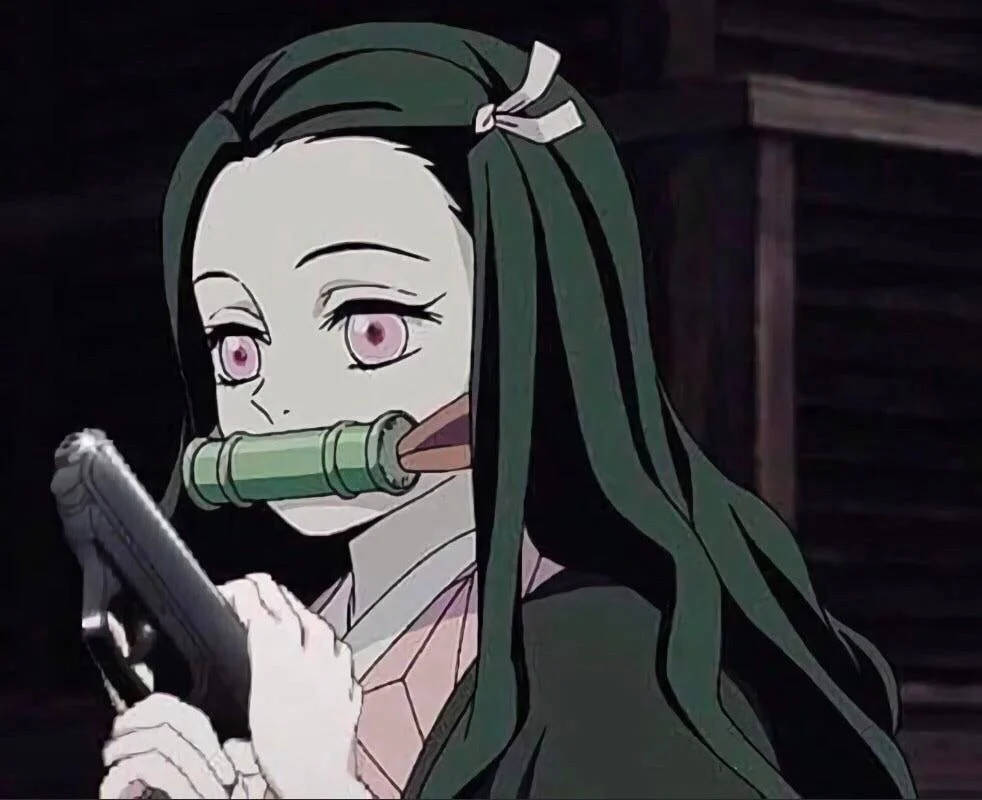 Nezuko ya Demon Slayer na Bunduki Picha ya Ukuta