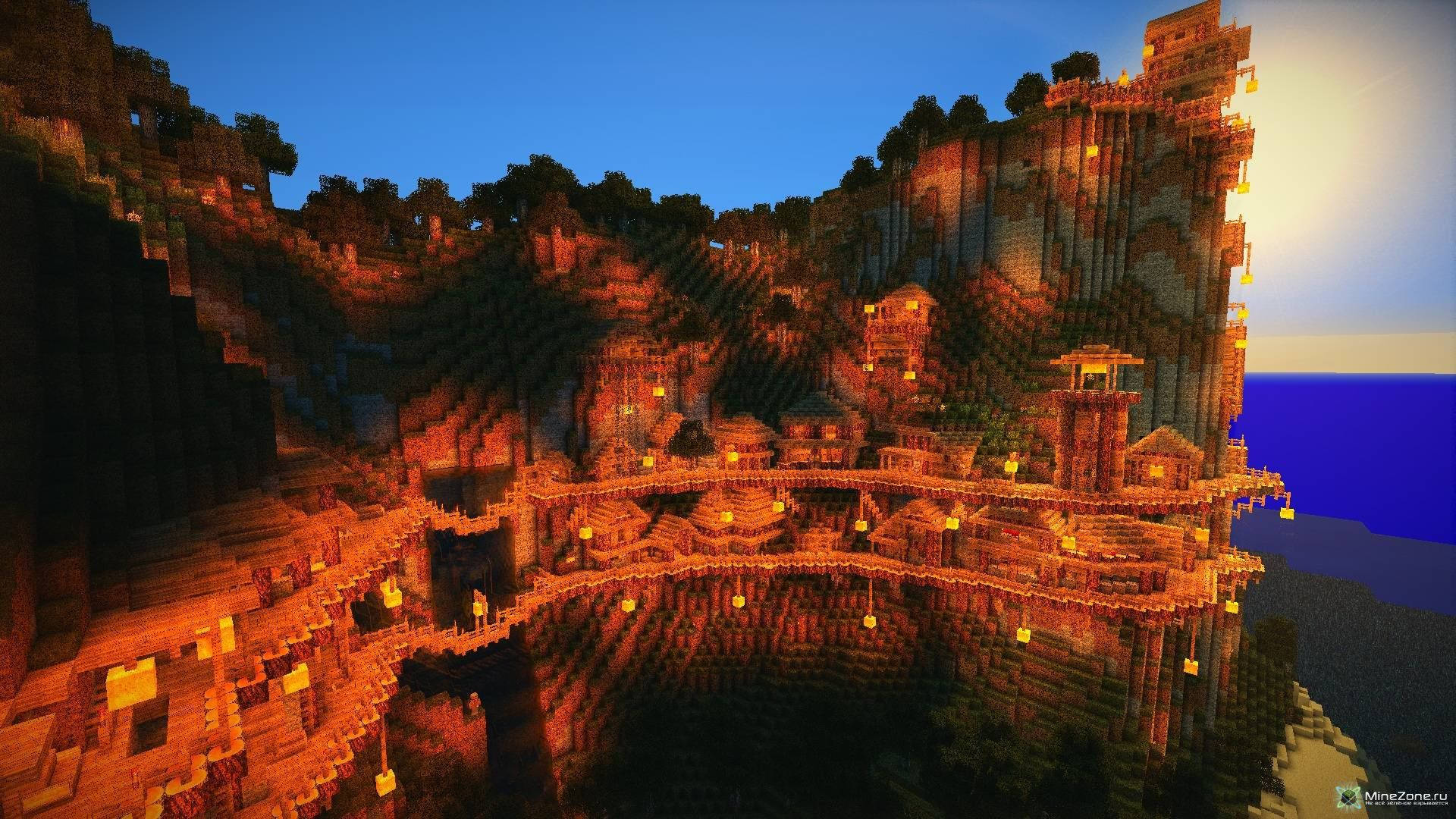 Ngome ya Kahawia ya Minecraft yenye Mandhari Nzuri Picha ya Ukuta