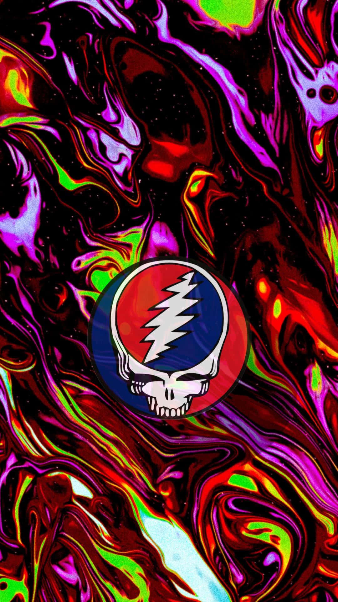 Ngozi Inayomweshwa na Mwangaza na Alama ya Mwiba wa Grateful Dead iPhone Picha ya Ukuta