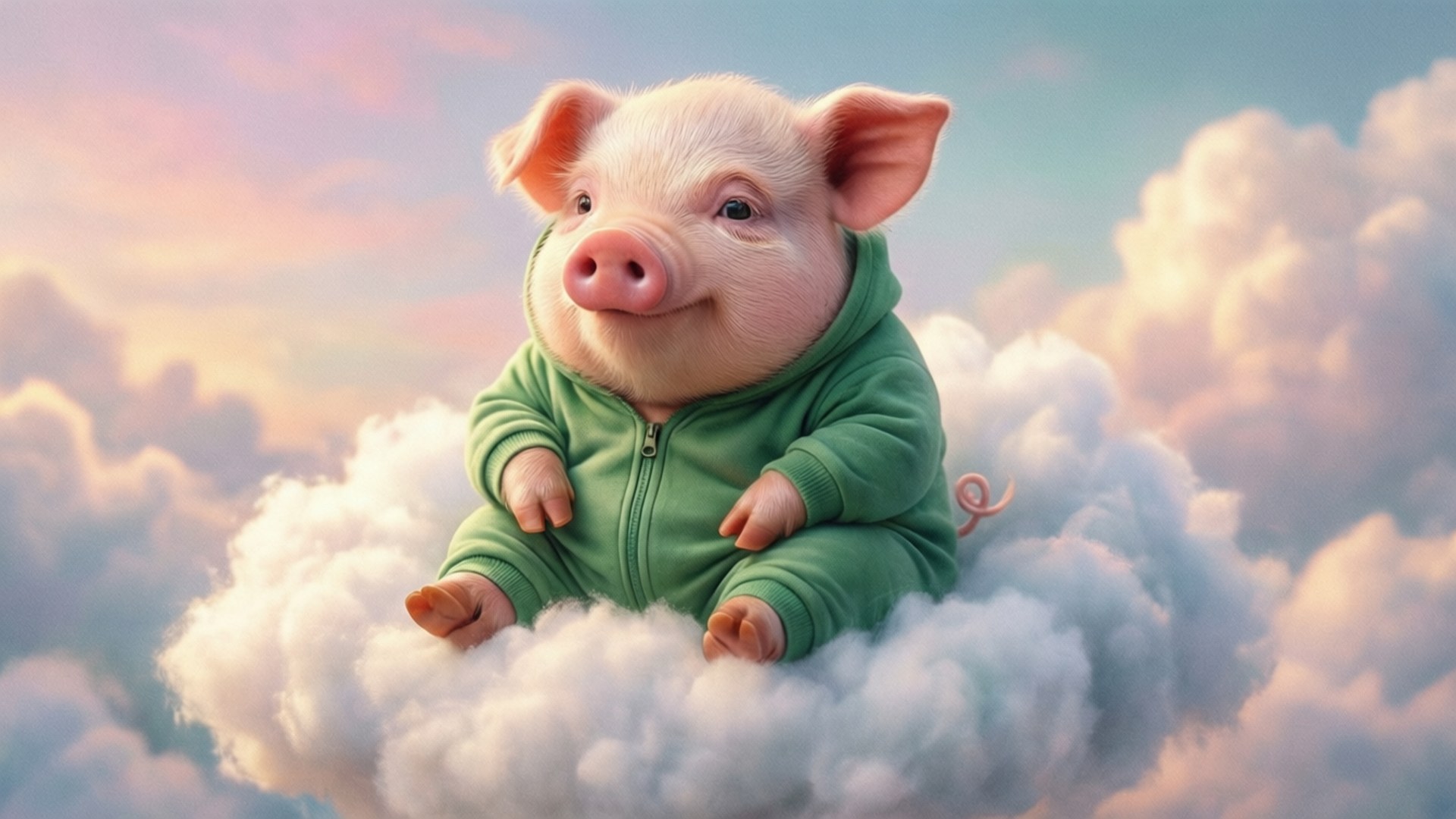 Nguruwe Juu ya Wingu Akiwa na Onesie Picha ya Ukuta