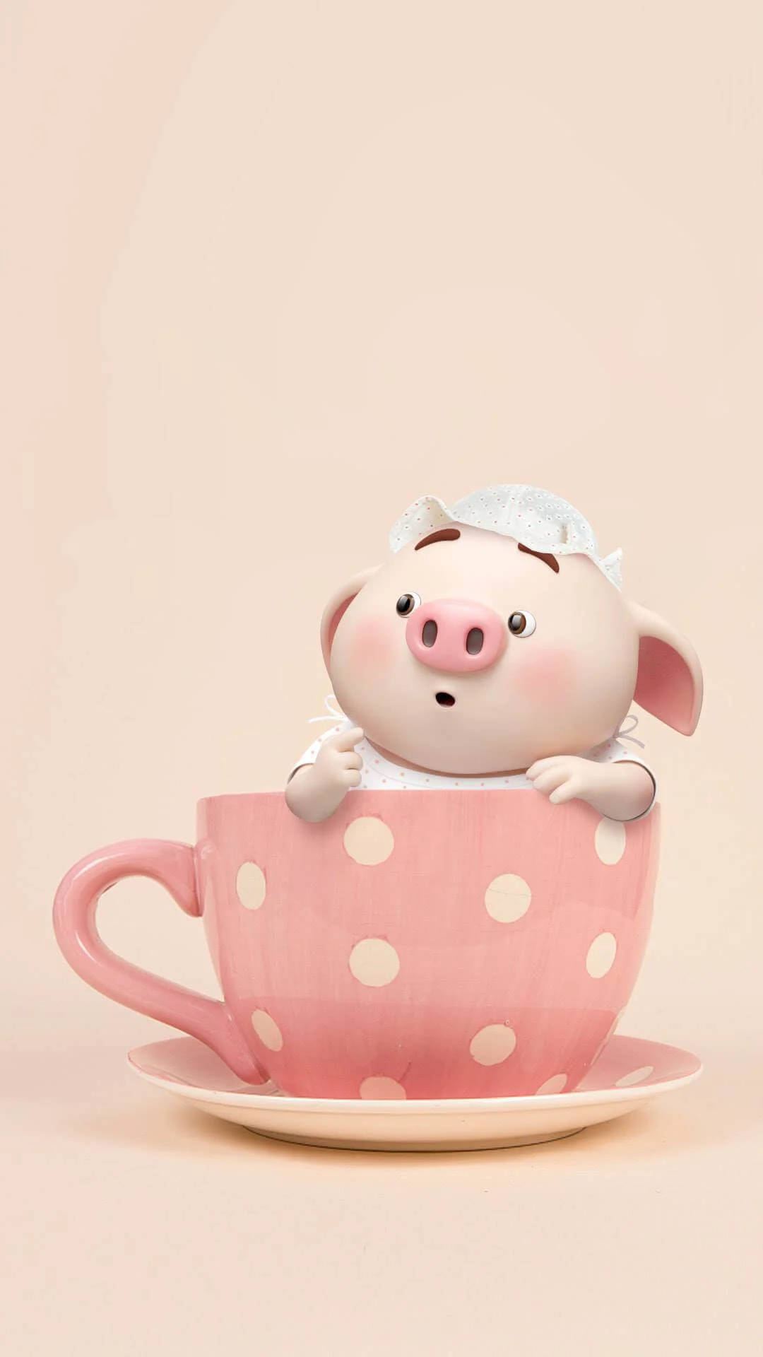 Nguruwe Mzuri Kwenye Kikombe cha Chai Picha ya Ukuta