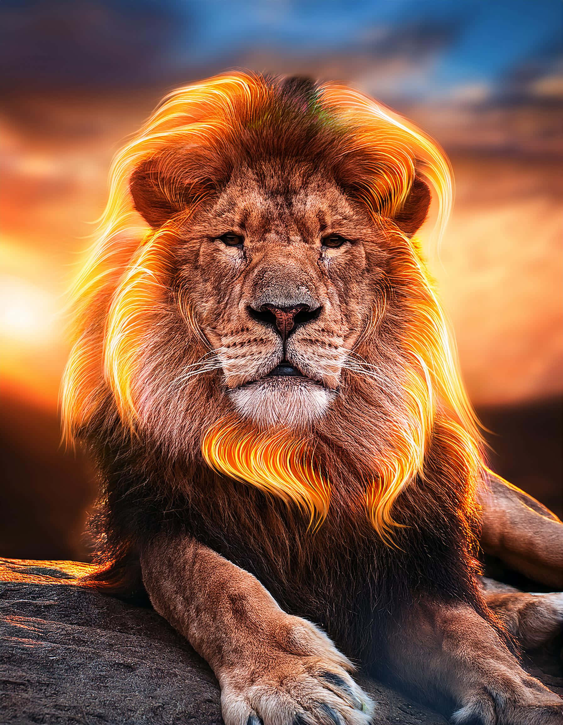 Nguvu ya Simba Mwenye Manyoya ya Moto Picha ya Ukuta
