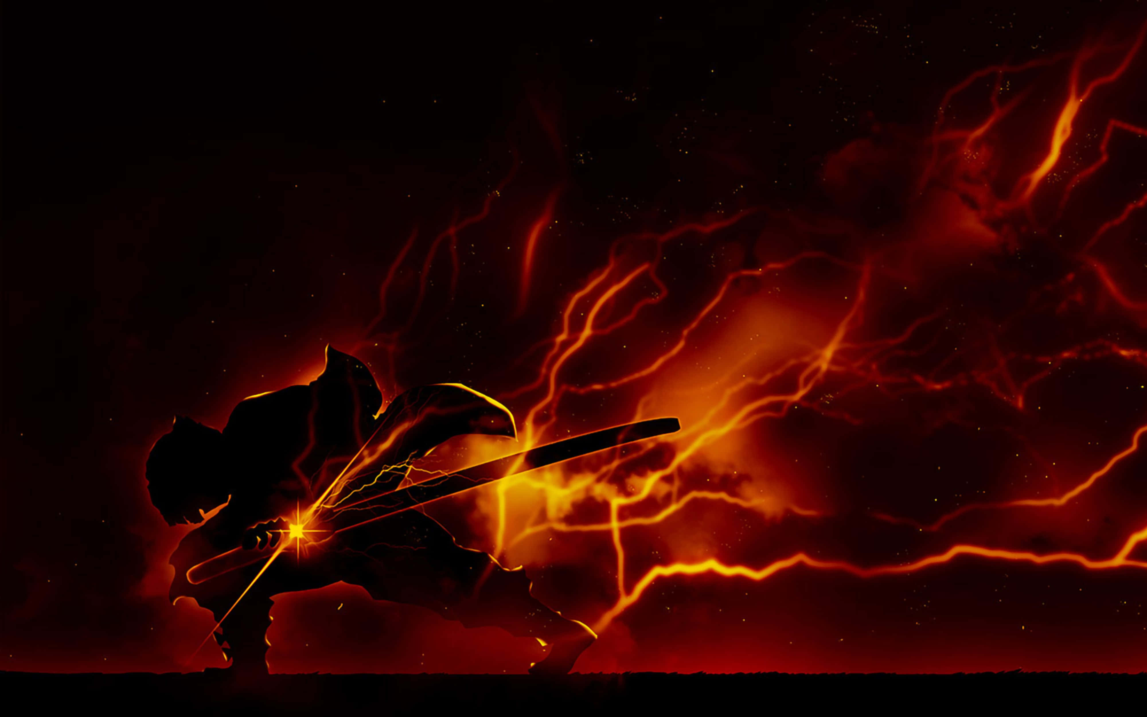 Nguvu za Moto za Zenitsu wa Demon Slayer 4K Picha ya Ukuta