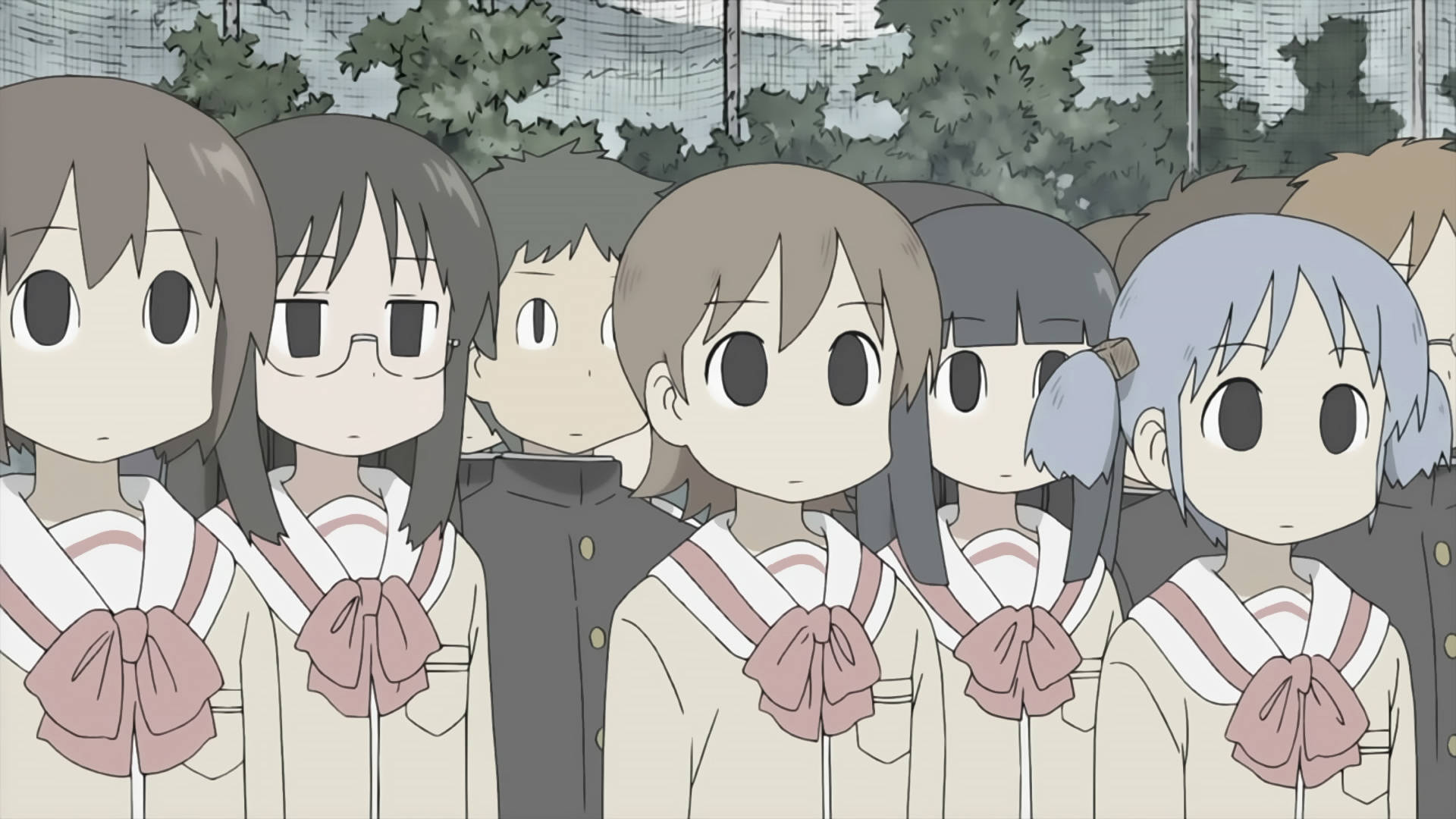 Nichijou Wanafunzi Wenye Rangi Zisizomvua Picha ya Ukuta