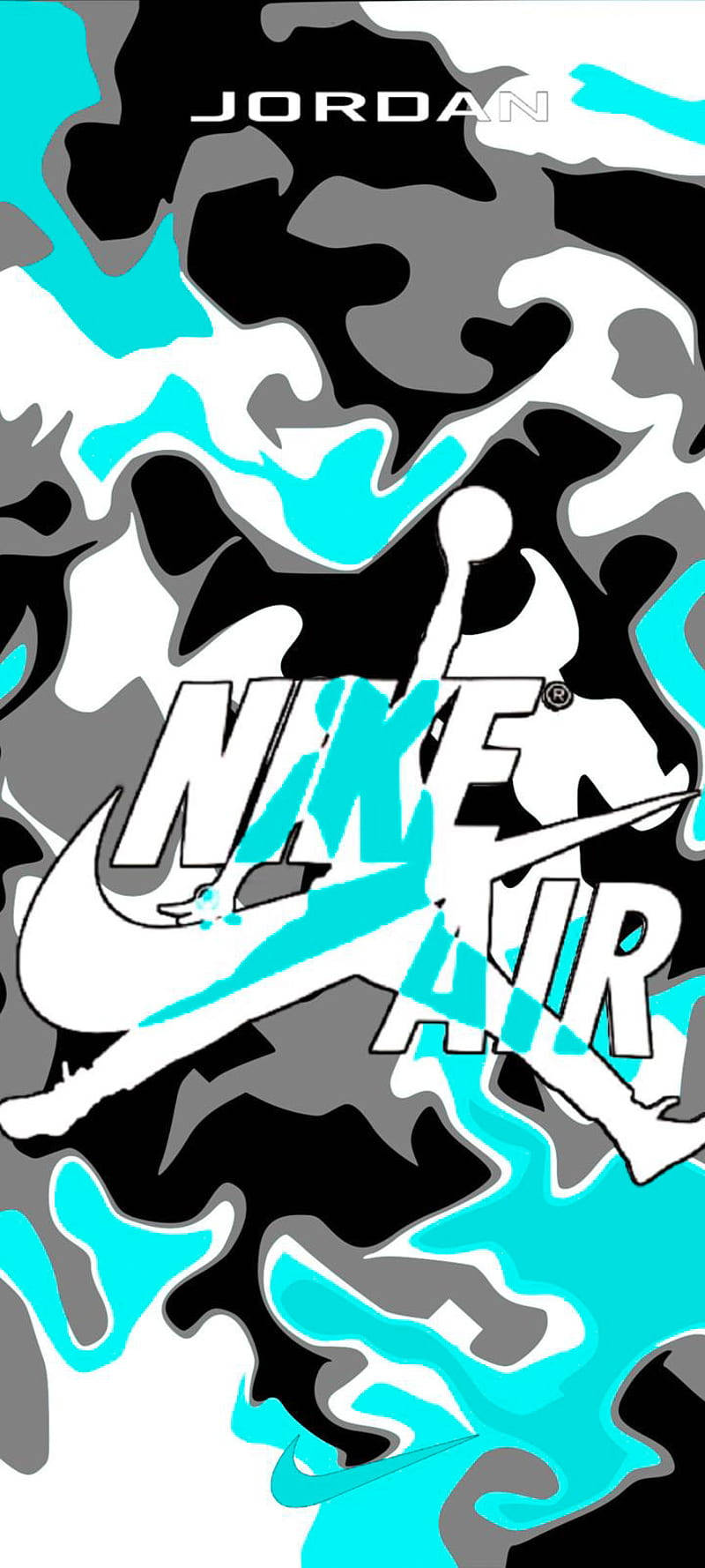 Nike Graffiti Air Turquoise Gray Black Picha ya Ukuta