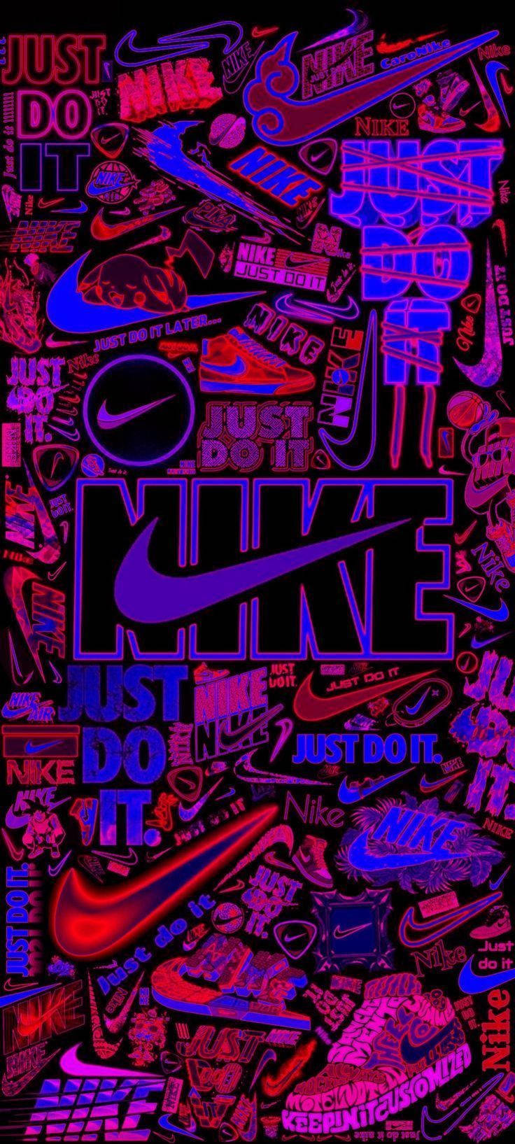 Nike Graffiti Red Purple Neon Picha ya Ukuta