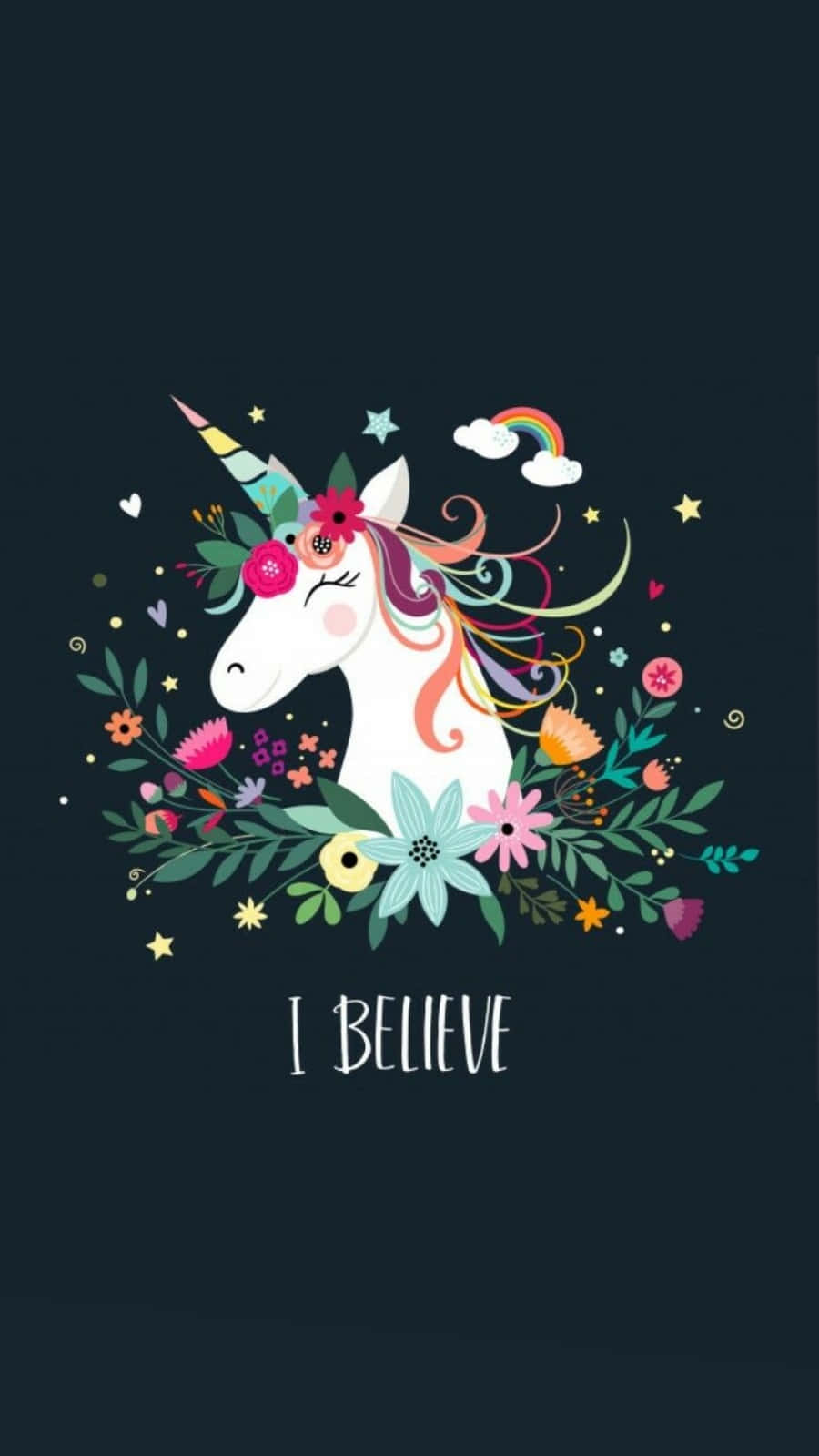 Ninaamini iPhone Unicorn Maua Picha ya Ukuta