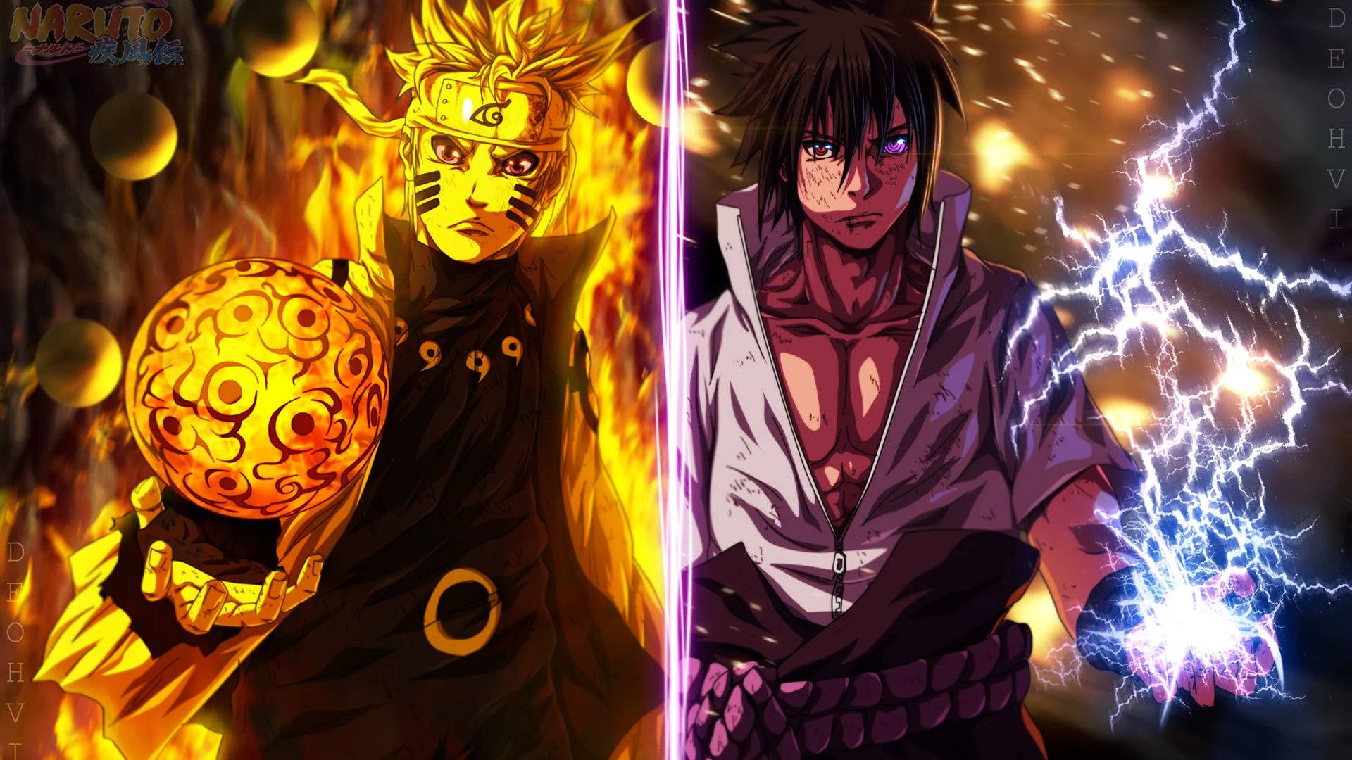 Ninjutsu ya Naruto na Sasuke Picha ya Ukuta