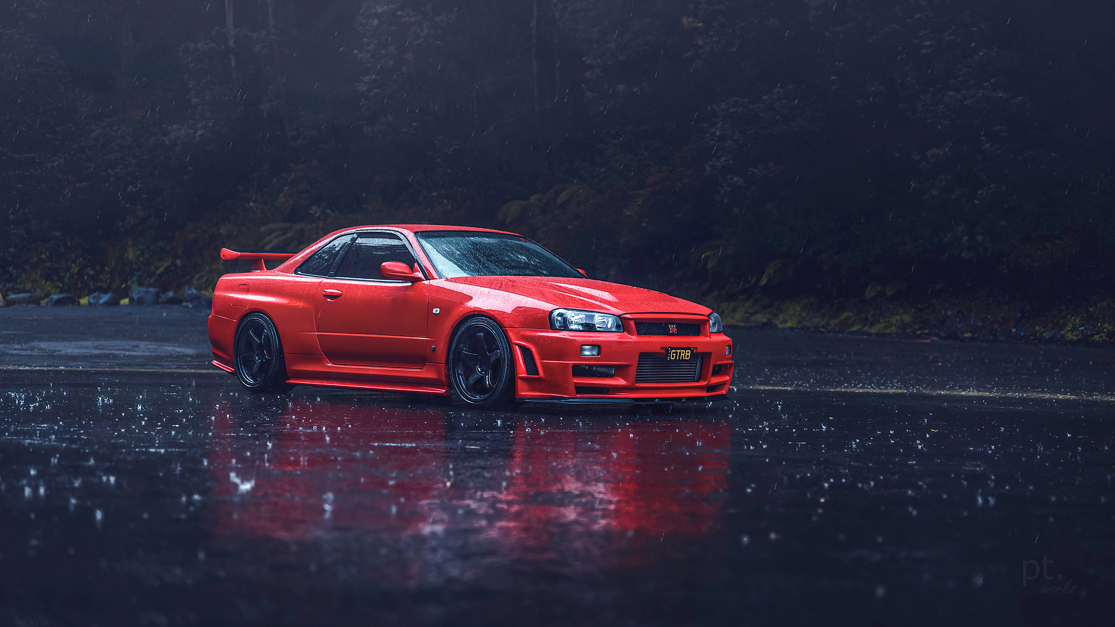 Nissan Skyline GTR R34 Mazingira ya Mvua Picha ya Ukuta