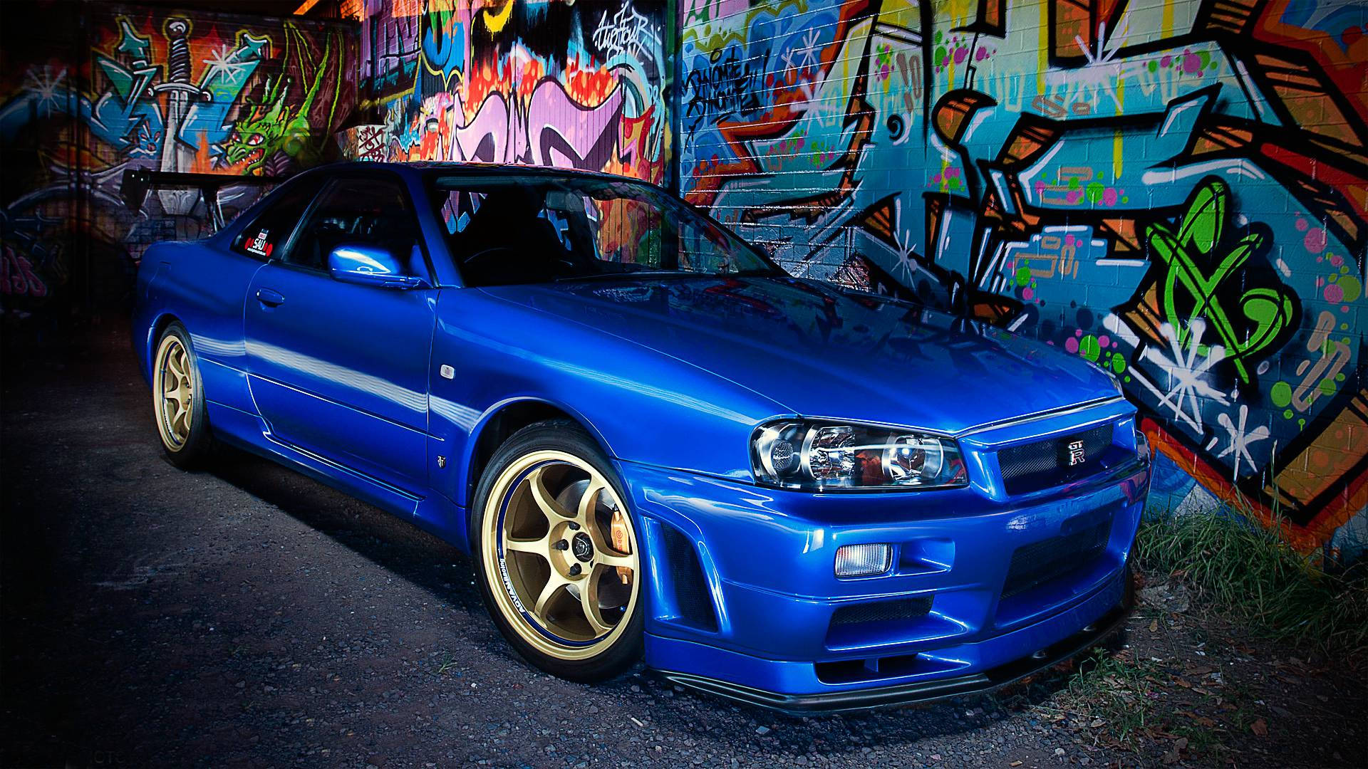 Nissan Skyline Gtr R34 Karibu na Grafiti Picha ya Ukuta