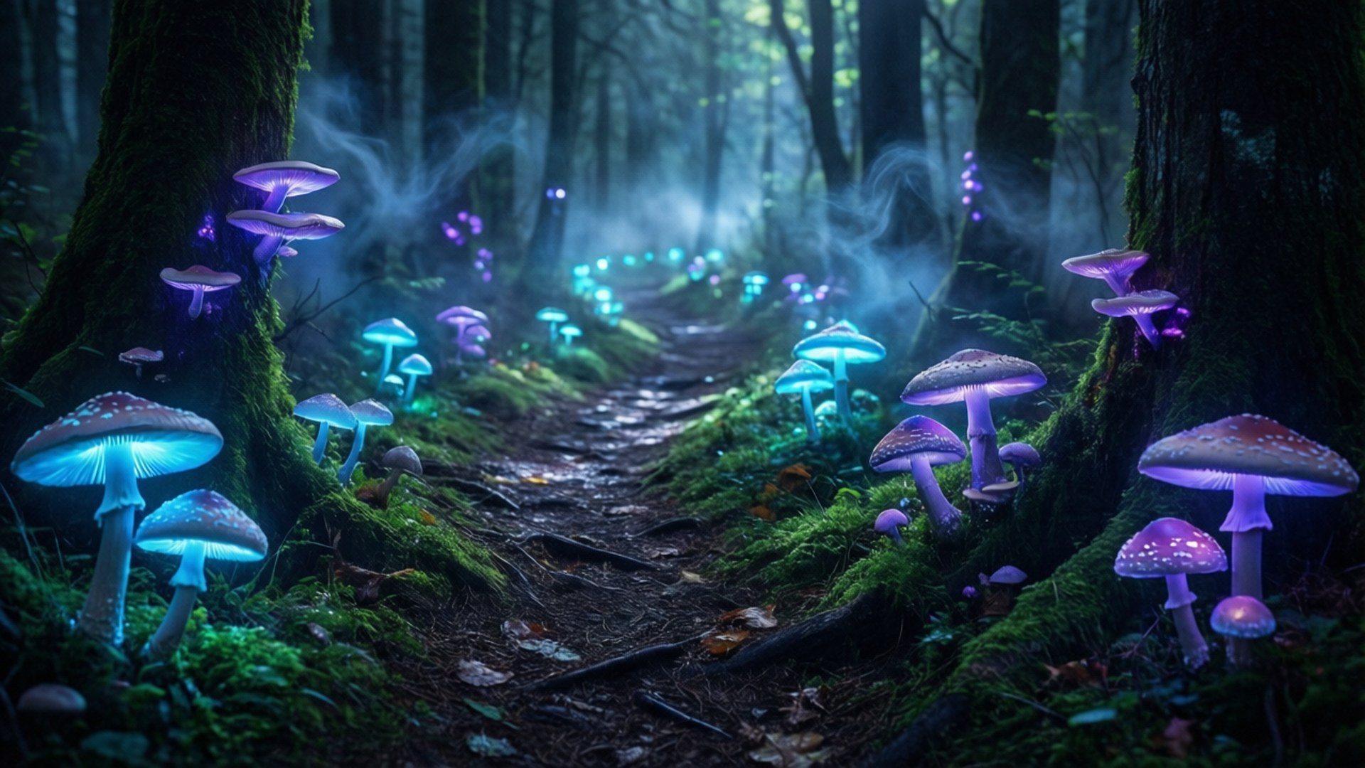 Njia ya Bioluminescent ya Msitu Picha ya Ukuta