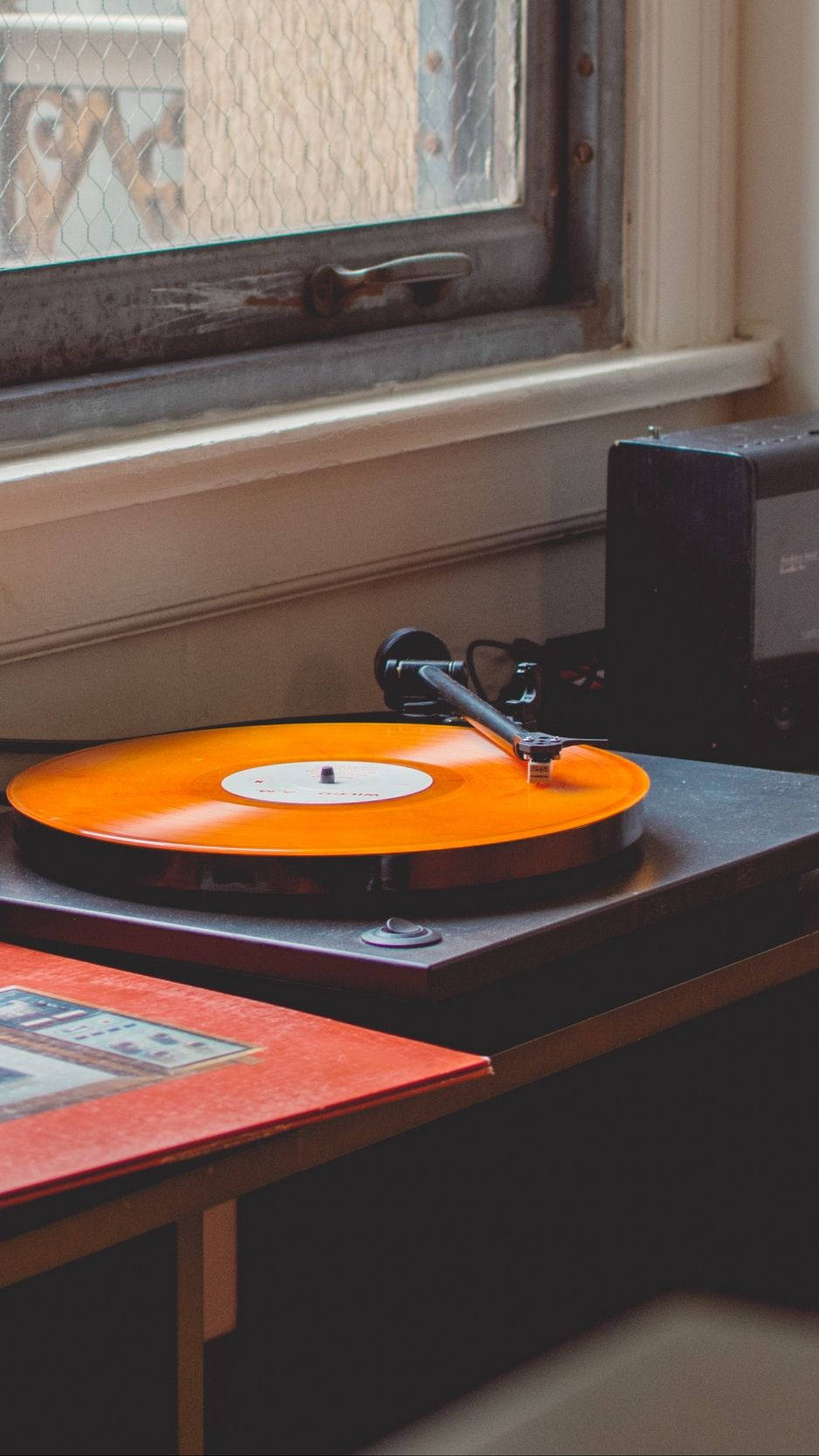 Nostalgia ya iPhone ya Rangi ya Chungwa ya Vinyl Picha ya Ukuta