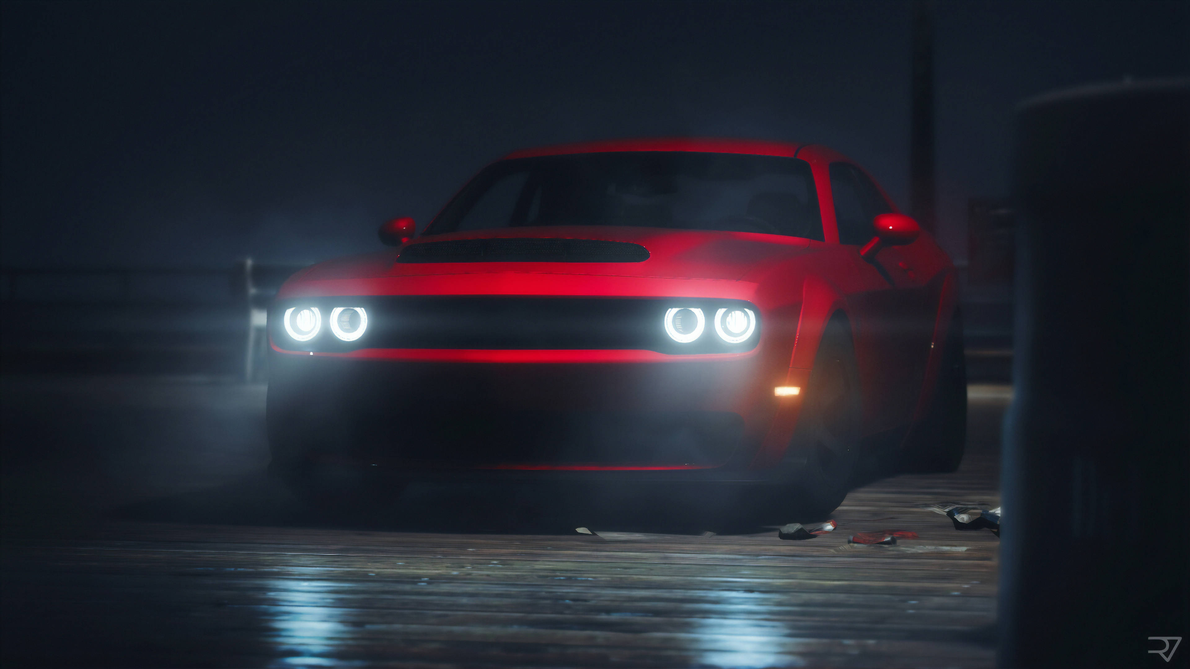 Nyekundu 2018 Dodge Challenger Demon 4K Picha ya Ukuta