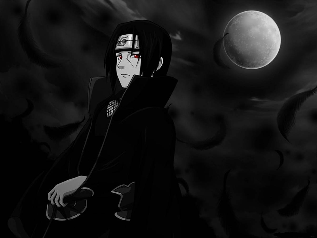 Nyeusi Naruto Uchiha Itachi Macho ya Sharingan Yanayong'aa Picha ya Ukuta