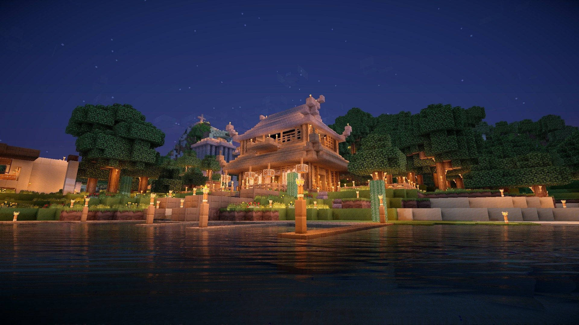 Nyumba ya Kijapani ya Jadi ya Minecraft PC Picha ya Ukuta