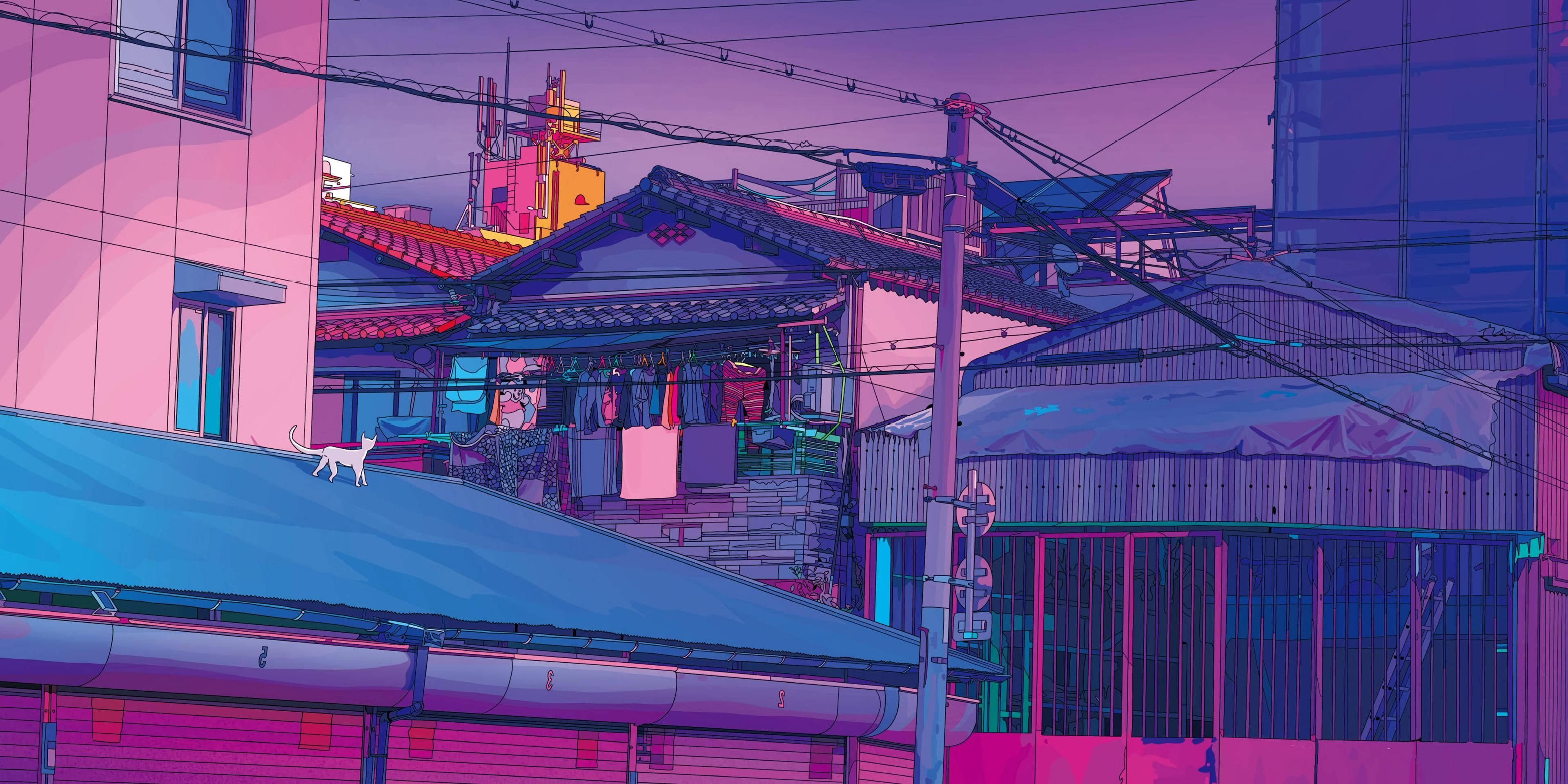 Nyumba za Mtindo wa Anime MacBook Pro Aesthetic Picha ya Ukuta