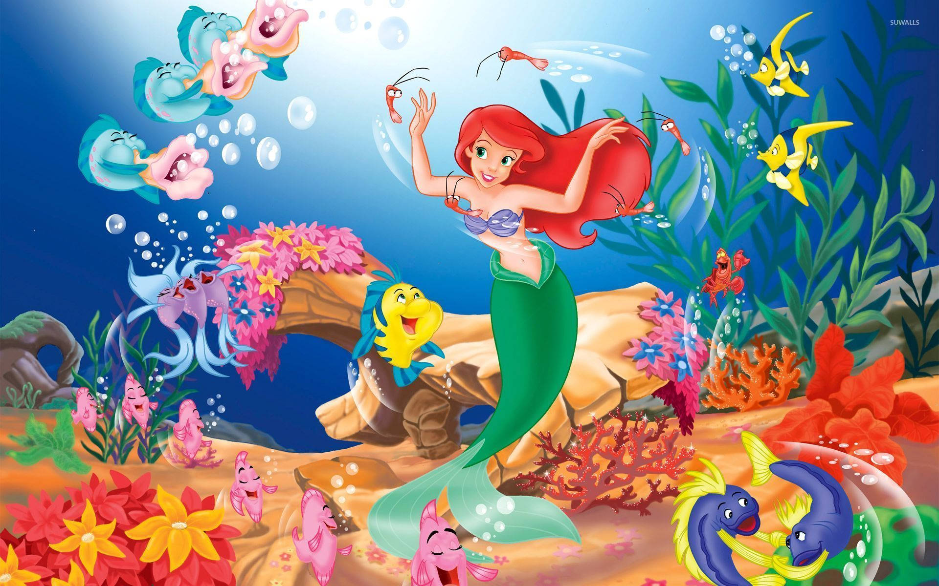 Ogelea na Cheza na Ariel, Flounder na Sebastian Picha ya Ukuta