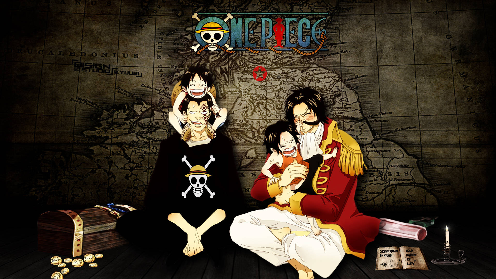 One Piece Desktop Dragon na Roger Picha ya Ukuta