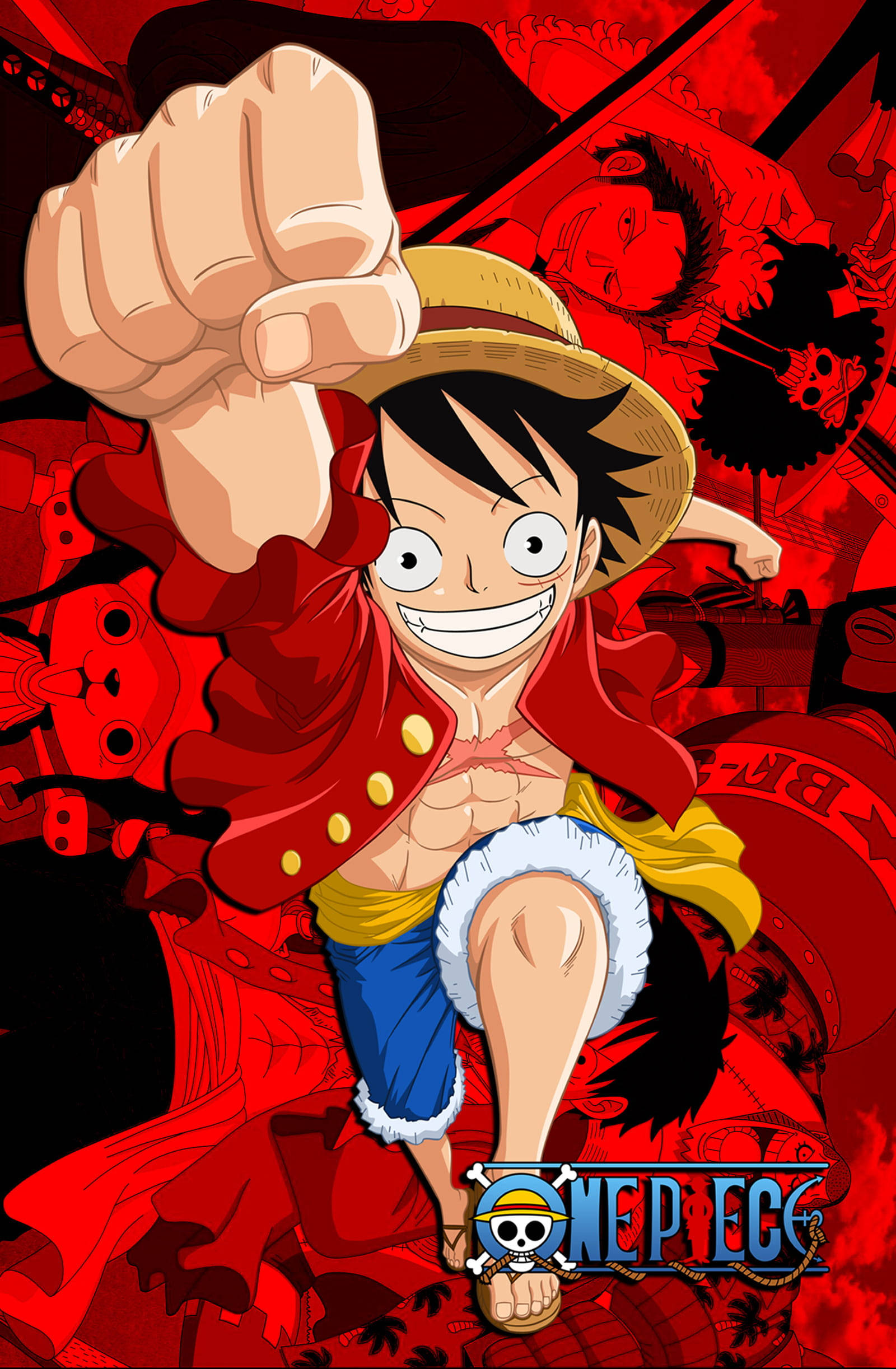 One Piece Luffy PFP Red Poster With Pirates Picha ya Ukuta
