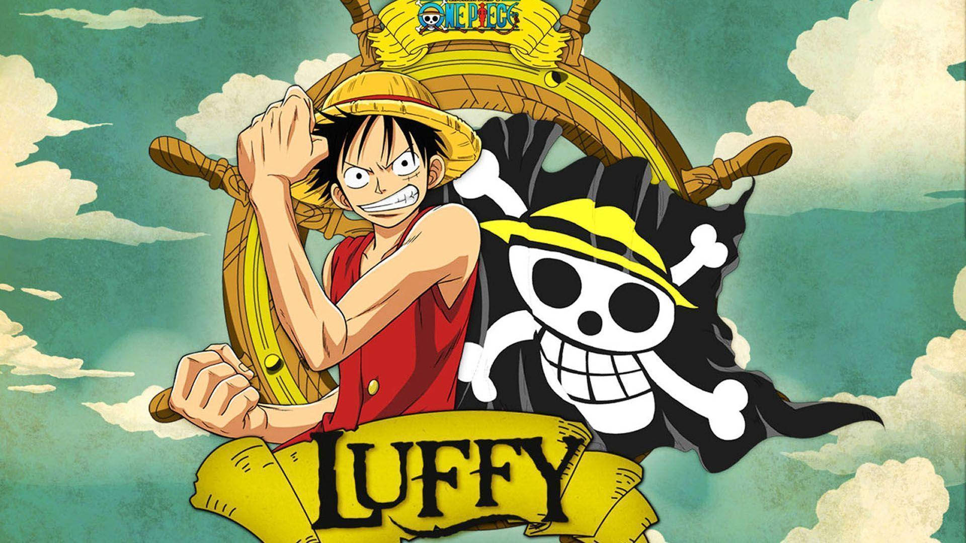 One Piece Luffy Akiwa na Bendera ya Chopper Picha ya Ukuta