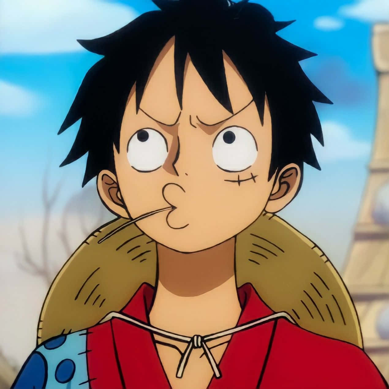 One piece - mvulana aliyevaa shati nyekundu na nywele nyeusi Picha ya Ukuta