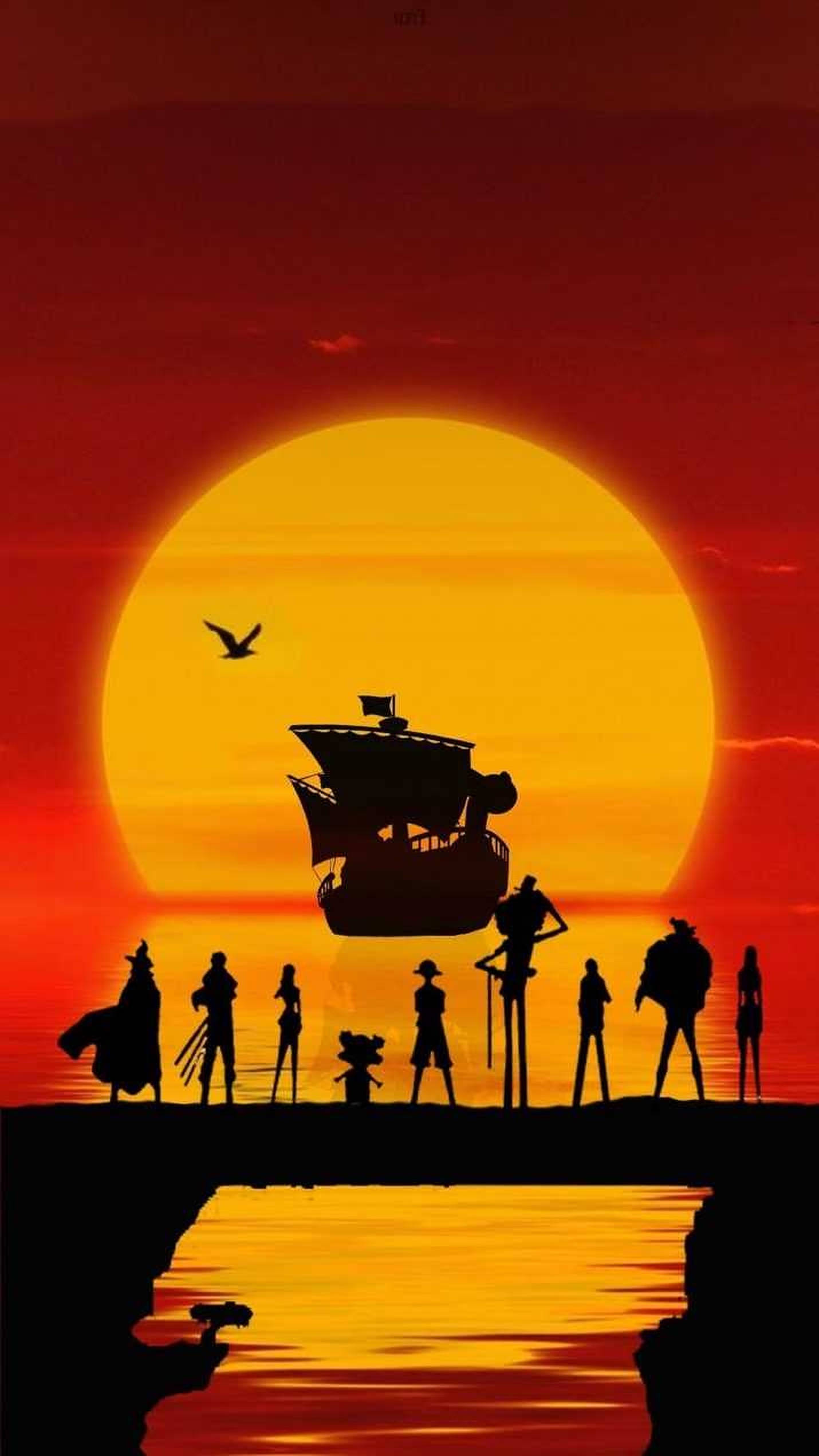One Piece Silhouette Jua la Macho iPhone Picha ya Ukuta