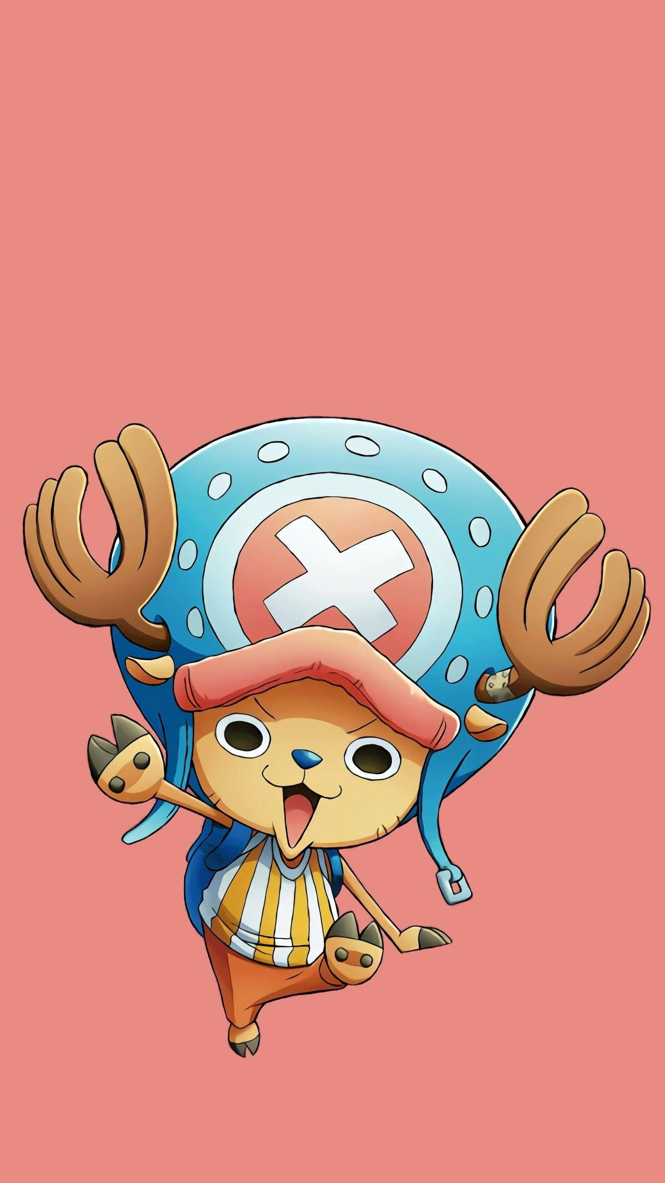 One Piece Simu Chopper Kwenye Mandhari ya Peach Picha ya Ukuta