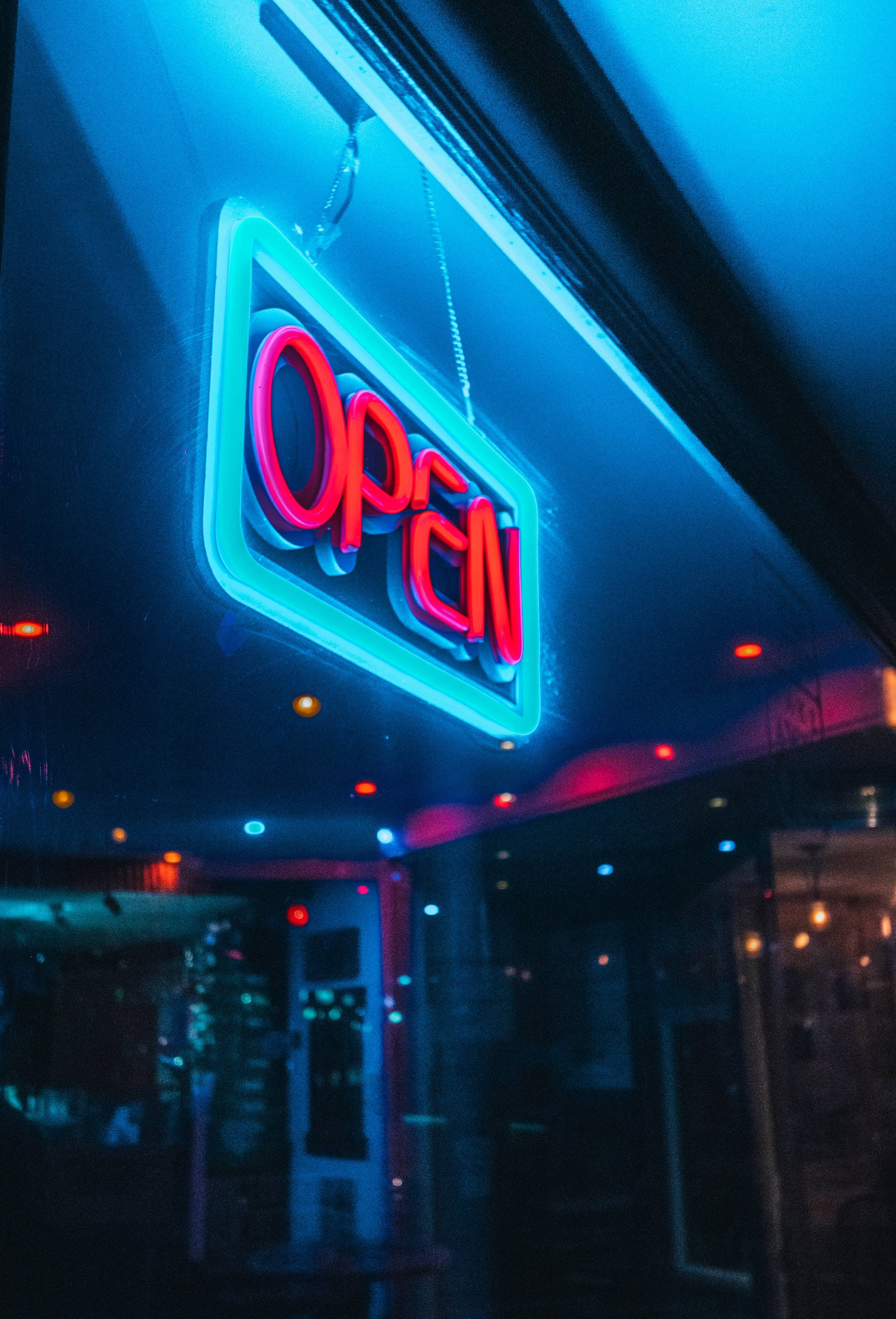 Open Neon Blue iPhone Picha ya Ukuta