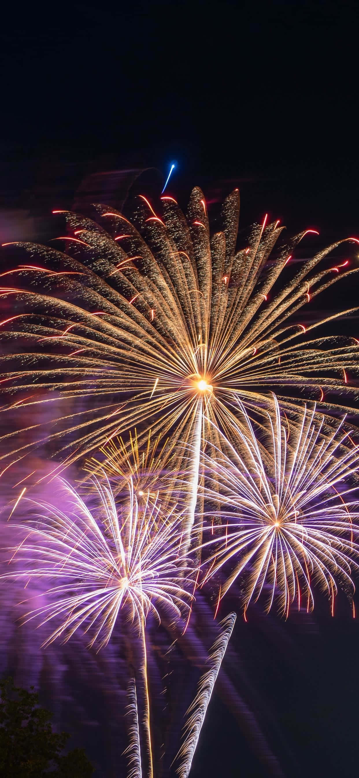 Orange And Purple Fireworks At Night Picture Picha ya Ukuta