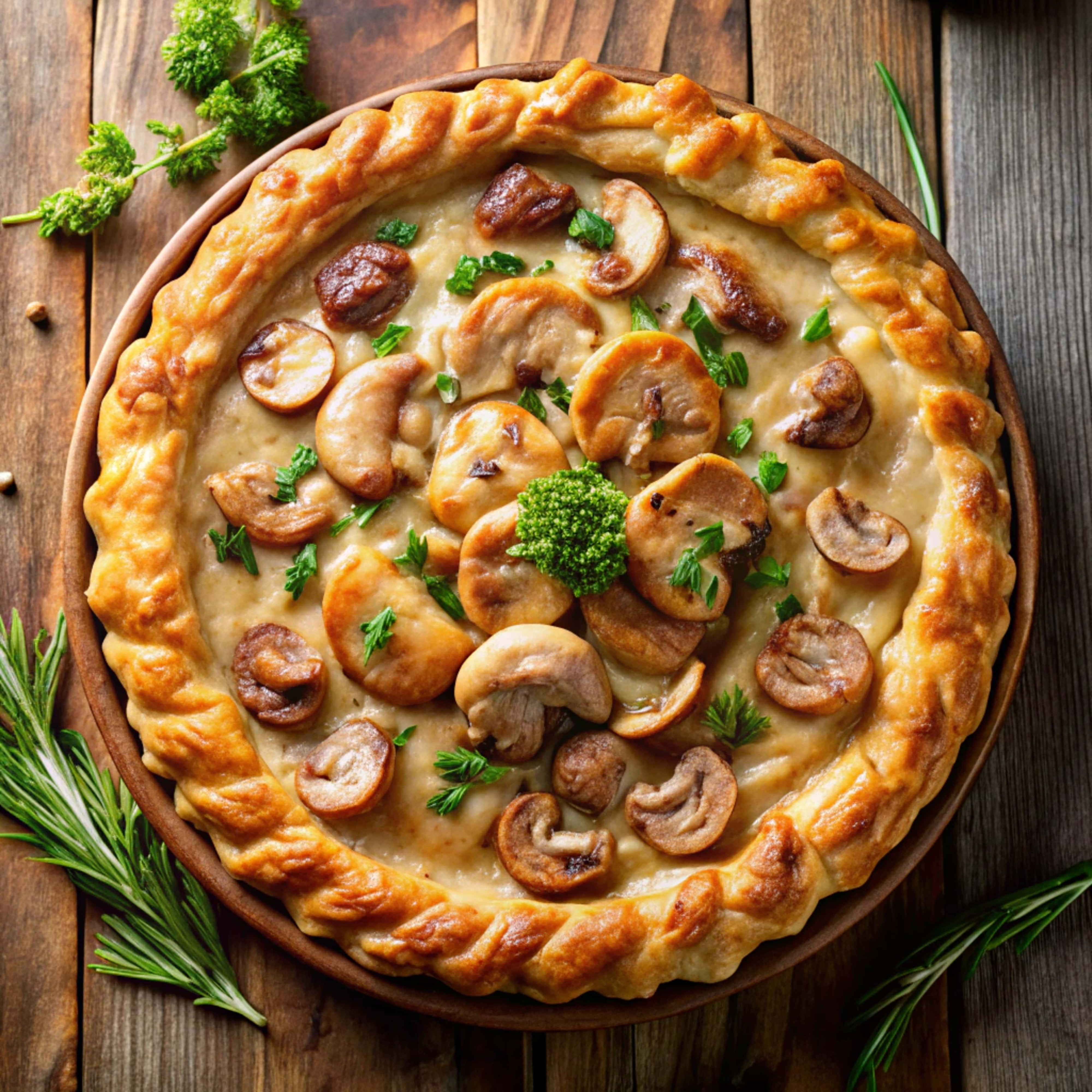 Pai ya kuku na uyoga na tart Picha ya Ukuta