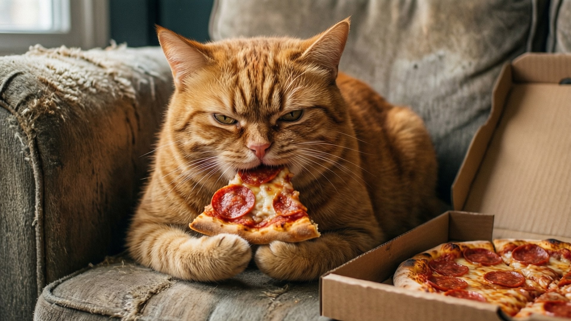 Paka Grumpy wa Pizza Picha ya Ukuta