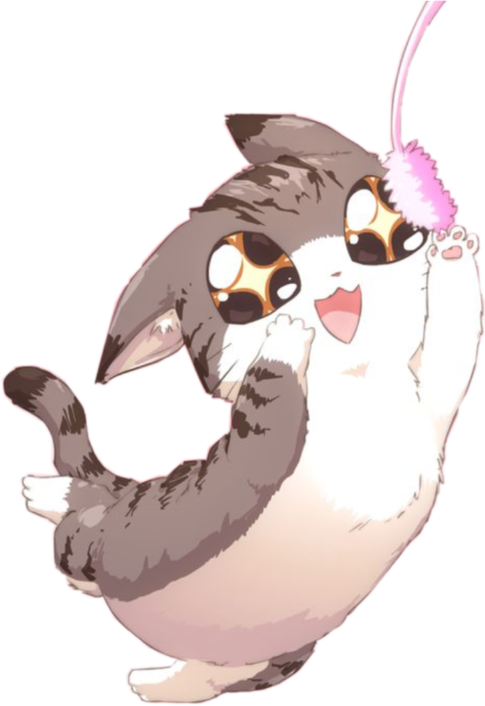 Paka Mcheshi wa Kawaii Akiwa Anacheza na Kifaa cha Manyoya Picha ya Ukuta