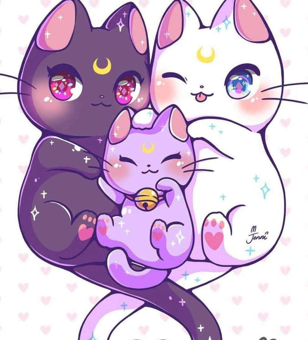 Paka Mwenye Furaha wa Anime Picha ya Ukuta