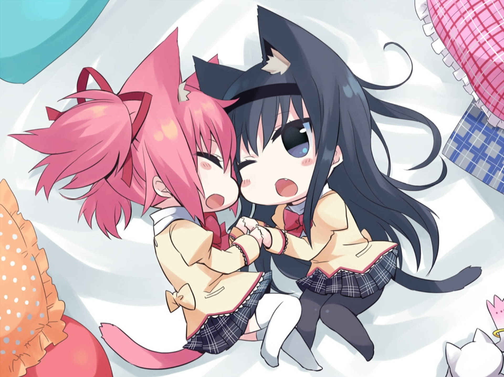 Paka wa Chibi Wapenzi Wasichana wa Anime Picha ya Ukuta