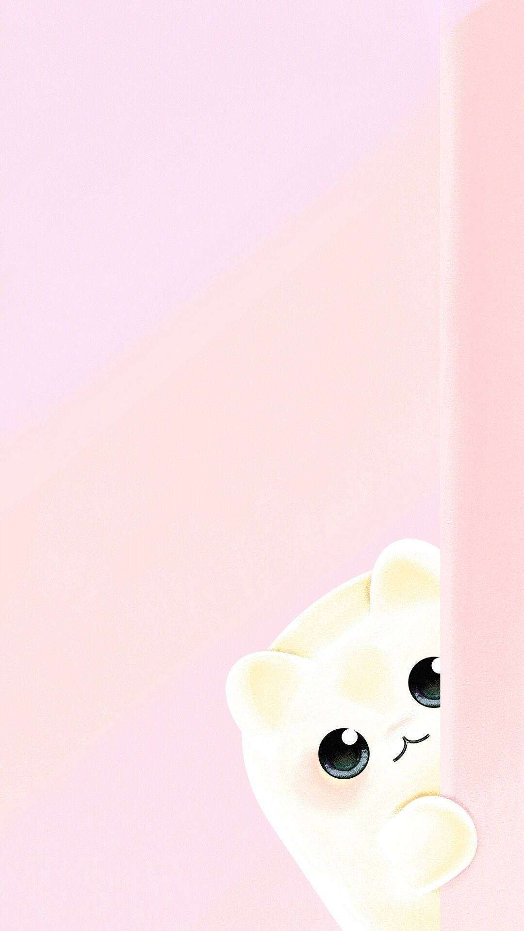 Paka wa Pinki Kawaii Akichungulia Picha ya Ukuta