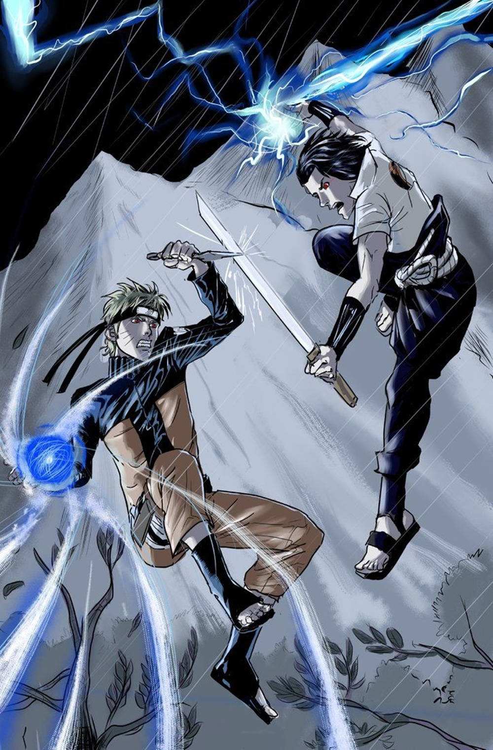 Pambano Kali la Uso kwa Uso - Sasuke dhidi ya Naruto Picha ya Mandhari ya iPhone Picha ya Ukuta