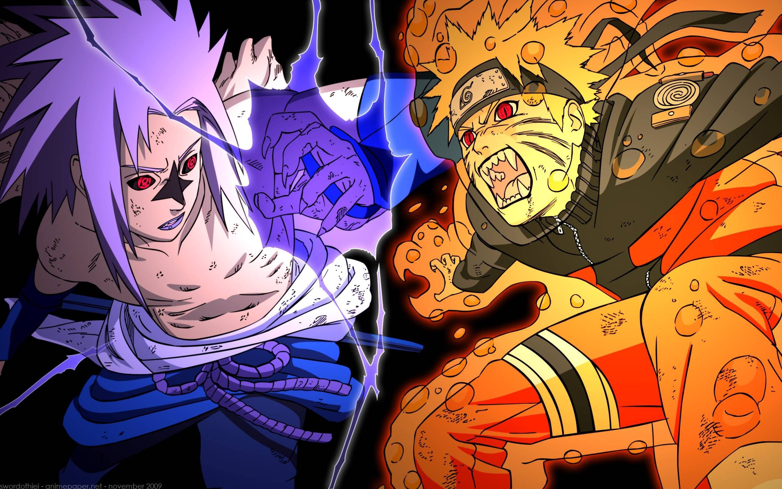 Pambano La Kulipua Motoni Kati ya Naruto na Sasuke Picha ya Ukuta