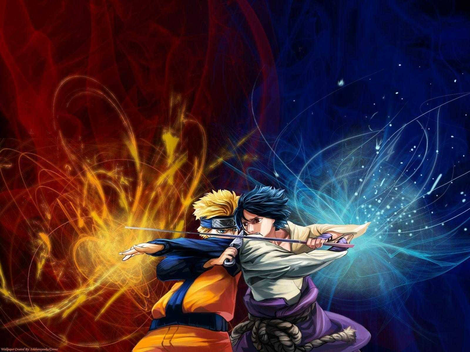 Pambano la Naruto na Sasuke Picha ya Ukuta