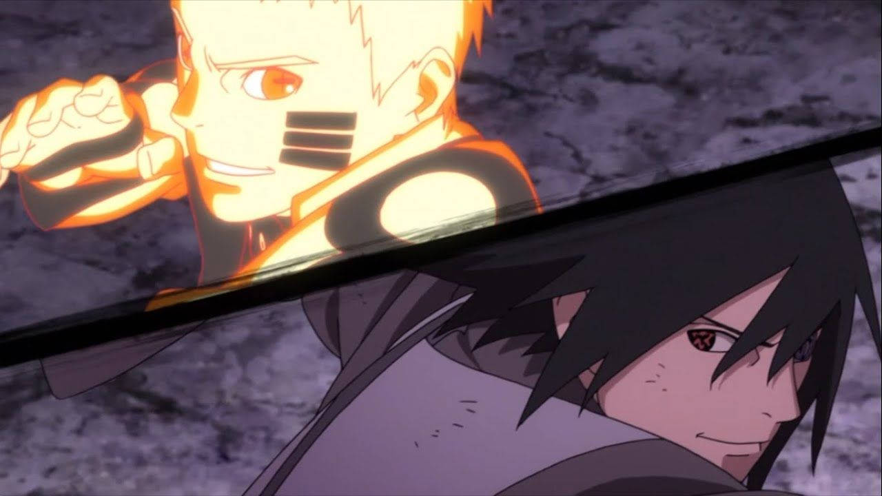 Pambano la Naruto na Sasuke kwenye Skrini Iliyogawanyika Picha ya Ukuta