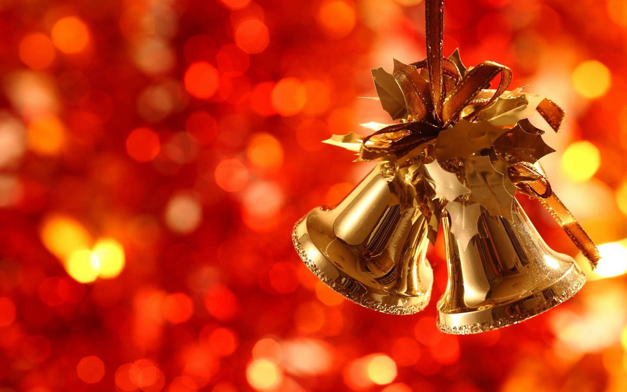 Pambo la Krismasi Kengele za Dhahabu Picha ya Ukuta