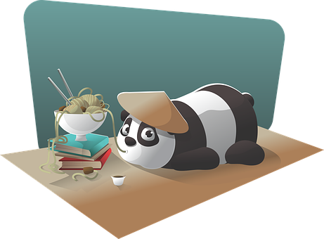 Panda Akisoma Akiwa na Tambi Picha ya Ukuta