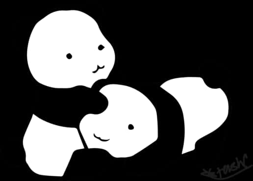 Panda Friends Nyeusi na Nyeupe Picha ya Ukuta