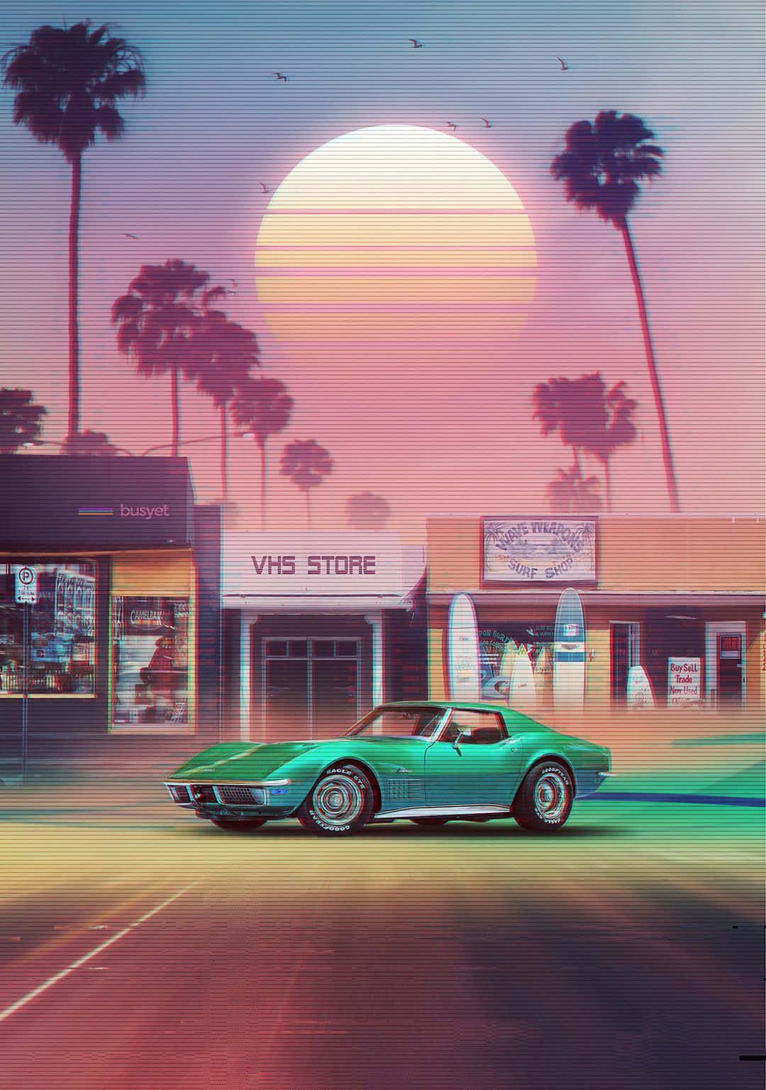 Panda Katika Dunia ya Retro-Futuristic ya Aesthetic Picha ya Ukuta