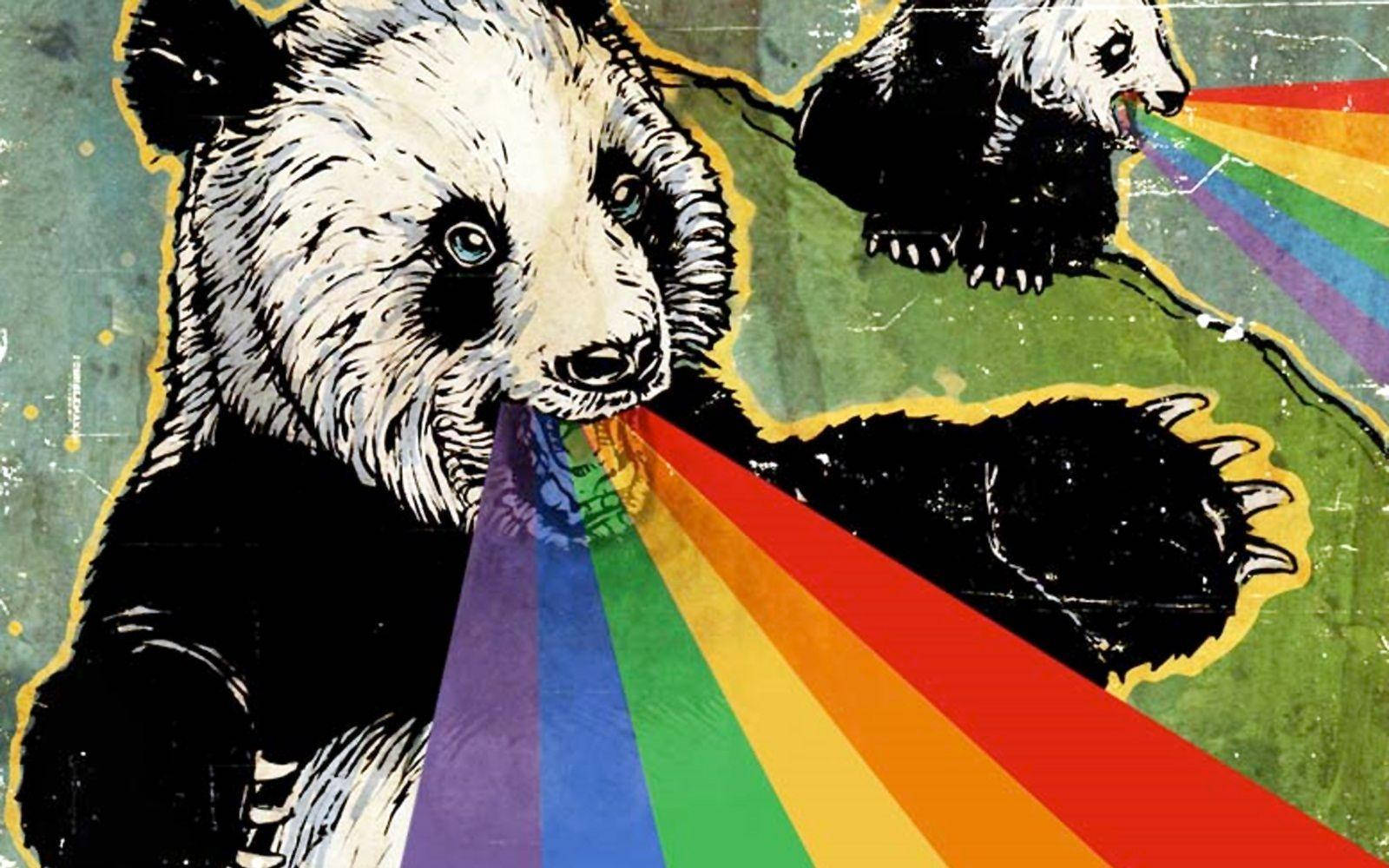 Panda Mchoyo na Upinde wa Mvua Picha ya Ukuta