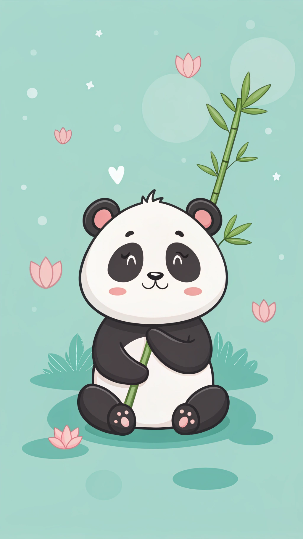 Panda Mzuri na Bamboo Sanaa ya Katuni ya Kupendeza Picha ya Ukuta